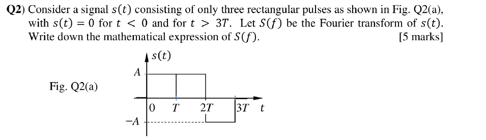 Q2 Consider A Signal S T Consisting Of Only Three Rectangular Pulses As Shown In Fig Q2 A With S T 0 For T 0 A 1