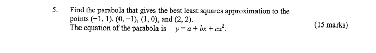 5 Find The Parabola That Gives The Best Least Squares Approximation To The Points 1 1 0 1 1 0 And 2 2 1