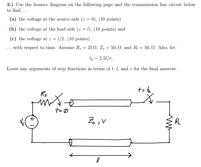 3 Use The Bounce Diagram On The Following Page And The Transmission Line Circuit Below To Find A The Voltage A 1