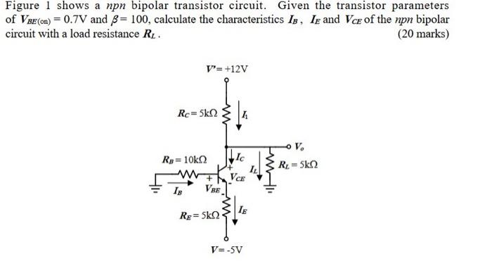 Figure 1 Shows A Npn Bipolar Transistor Circuit Given The Transistor Parameters Of Vbe On 0 7v And Ss 100 Calculate 1