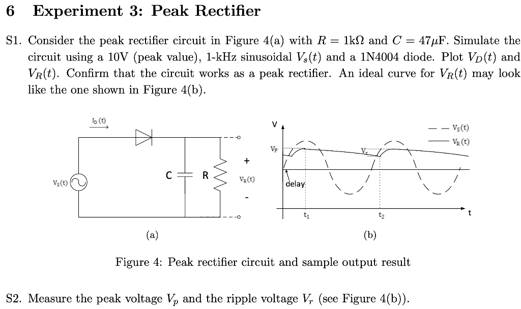 6 Experiment 3 Peak Rectifier S1 Consider The Peak Rectifier Circuit In Figure 4 A With R 1k22 And C 474f Simulat 1