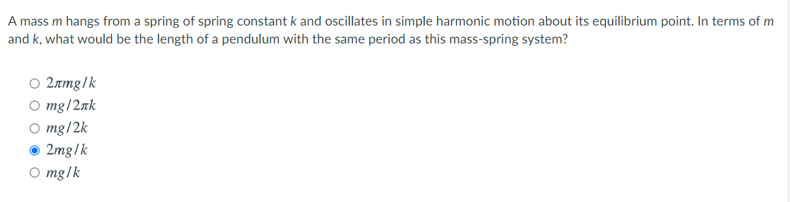 A Mass M Hangs From A Spring Of Spring Constant K And Oscillates In Simple Harmonic Motion About Its Equilibrium Point 1