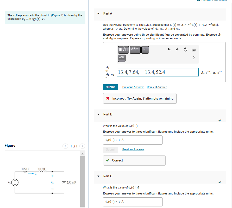 Part A The Voltage Source In The Circuit In Figure 1 Is Given By The Expression V 6 Sgn T V Use The Fourier Trans 1