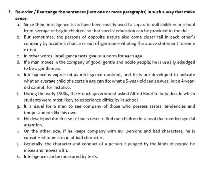 2 Re Order Rearrange The Sentences Into One Or More Paragraphs In Such A Way That Make Sense A Since Then Intell 1