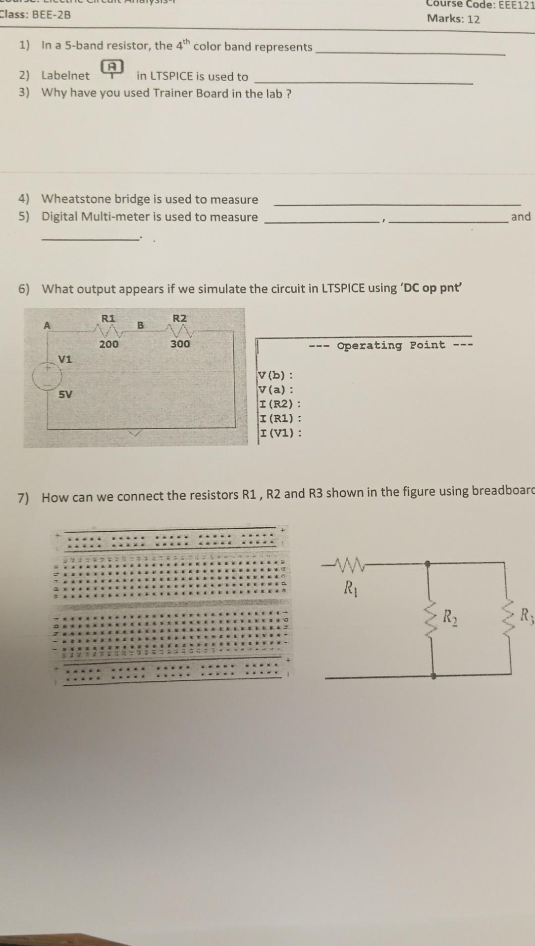 Class Bee 2b Course Code Eee121 Marks 12 1 In A 5 Band Resistor The 4th Color Band Represents A 2 Labelnet In Ltsp 1