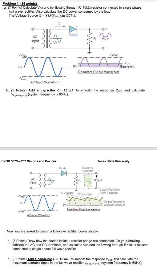 Problem 1 25 Points A 7 Points Calculate Voc And Loc Flowing Through R 10kq Resistor Connected To Single Phase Hal 1