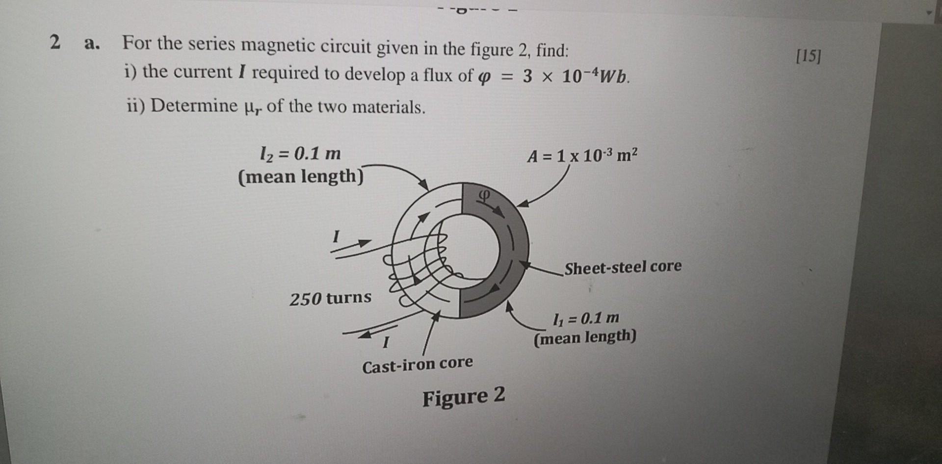 2 A 15 For The Series Magnetic Circuit Given In The Figure 2 Find I The Current I Required To Develop A Flux Of Q 1