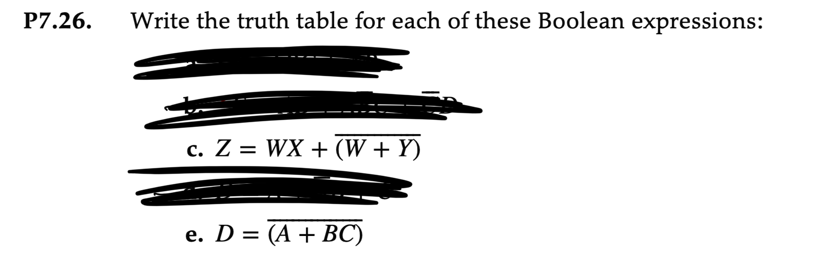 P7 26 Write The Truth Table For Each Of These Boolean Expressions C Z Wx W Y E D A Bc 1