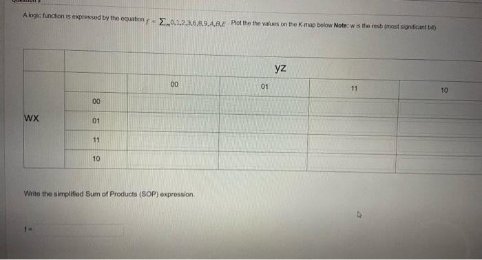 Alogic Function Is Expressed By The Equation 30 1 2 3 6 8 9 A B E Plot The The Values On The Map Below Note Wis The In 1