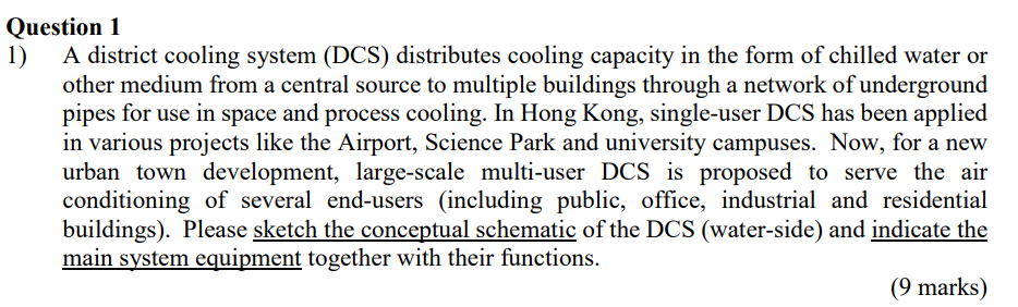Question 1 1 A District Cooling System Dcs Distributes Cooling Capacity In The Form Of Chilled Water Or Other Medium 1