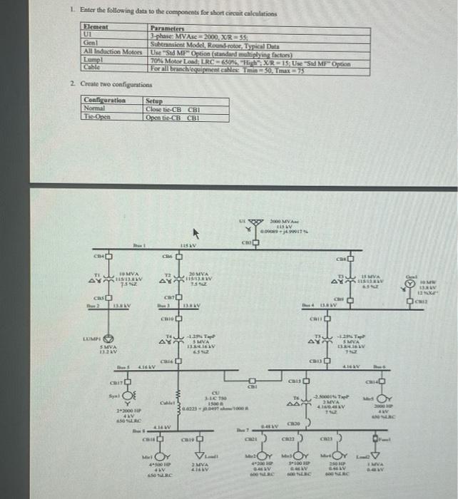 1 Enter The Following Data To The Components For Short Circuit Calculations Flencat Ui Gen All Induction Motors Lumpl 1