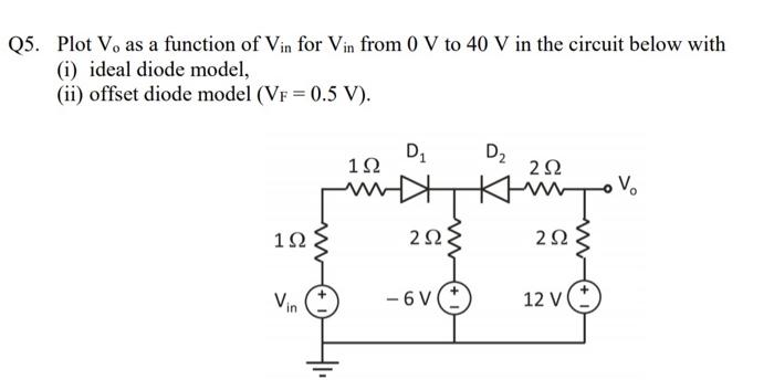 Q5 Plot V As A Function Of Vin For Vin From 0 V To 40 V In The Circuit Below With I Ideal Diode Model Ii Offset D 1