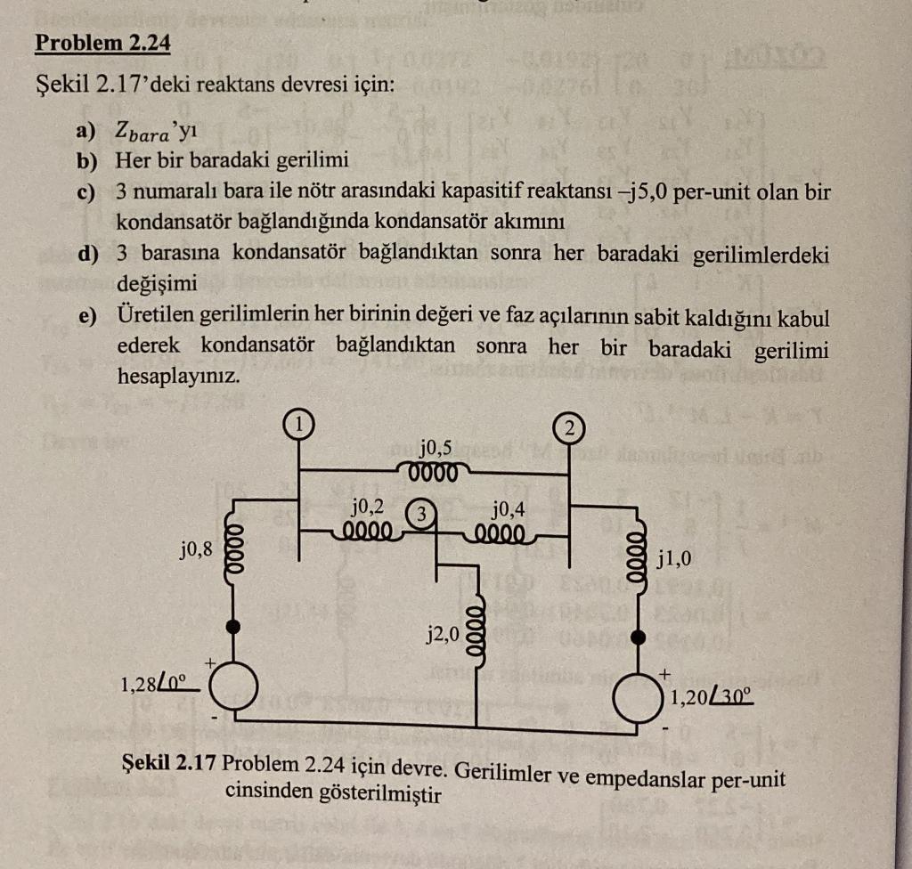 Problem 2 24 Sekil 2 17 Deki Reaktans Devresi Icin A Zbara Yi B Her Bir Baradaki Gerilimi C 3 Numarali Bara Ile Notr 1