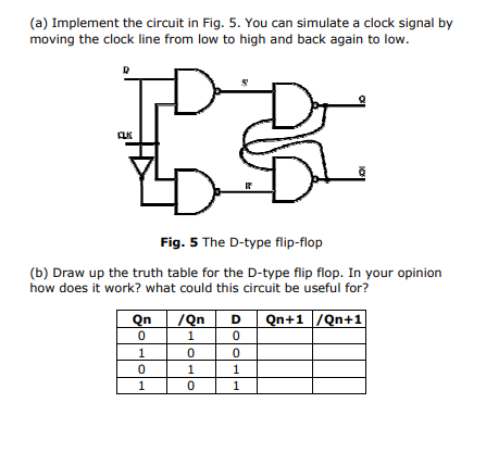 A Implement The Circuit In Fig 5 You Can Simulate A Clock Signal By Moving The Clock Line From Low To High And Back 1