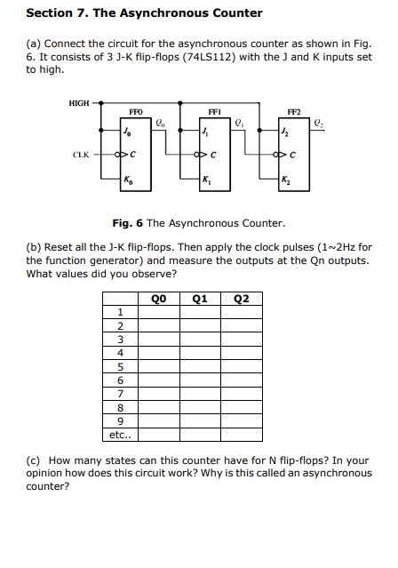 Section 7 The Asynchronous Counter A Connect The Circuit For The Asynchronous Counter As Shown In Fig 6 It Consists 1