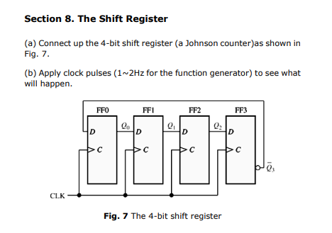 Section 8 The Shift Register A Connect Up The 4 Bit Shift Register A Johnson Counter As Shown In Fig 7 B Apply C 1