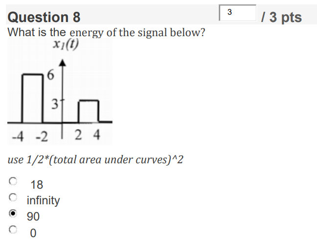 3 3 13 Pts Question 8 What Is The Energy Of The Signal Below Xi T Nin 3 4 2 2 4 Use 1 2 Total Area Under Curves 2 O 1