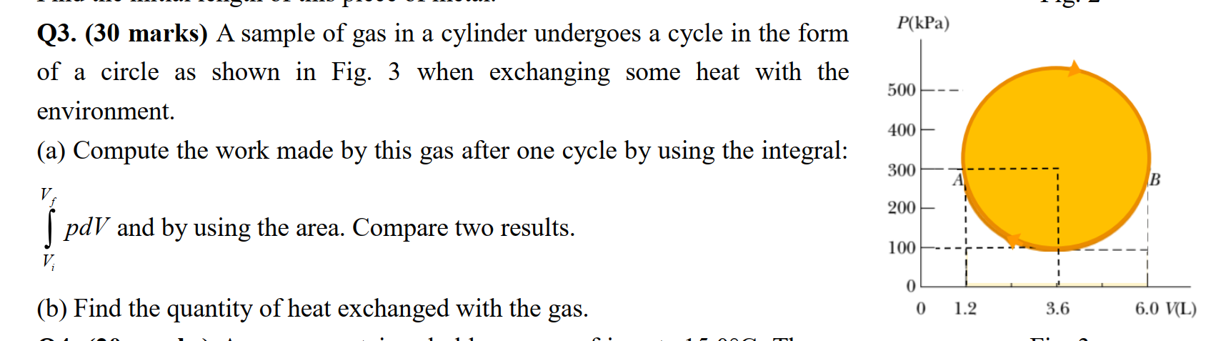 P Kpa Q3 30 Marks A Sample Of Gas In A Cylinder Undergoes A Cycle In The Form Of A Circle As Shown In Fig 3 When Ex 1