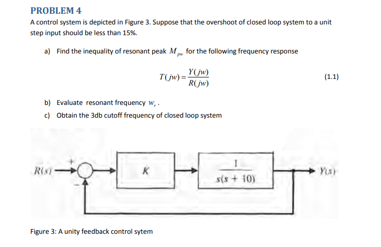 Problem 4 A Control System Is Depicted In Figure 3 Suppose That The Overshoot Of Closed Loop System To A Unit Step Inpu 1