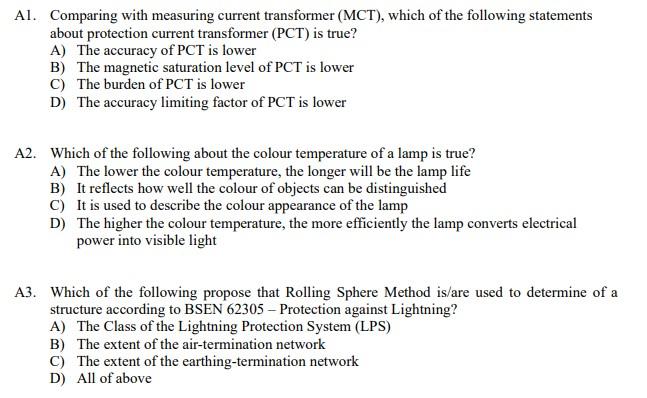 Al Comparing With Measuring Current Transformer Mct Which Of The Following Statements About Protection Current Trans 1