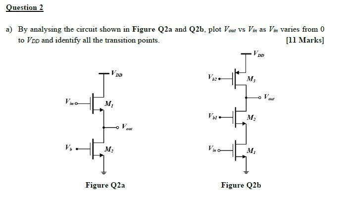 Question 2 A By Analysing The Circuit Shown In Figure Q2a And Q2b Plot Vout Vs Vin As Vin Varies From 0 To Vod And Ide 1