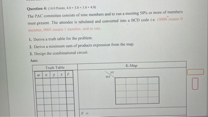 Question 4 140 Points 4 0 3 0 3 0 4 0 The Pac Committee Consists Of Nine Members And To Run A Meeting 50 Or More 1