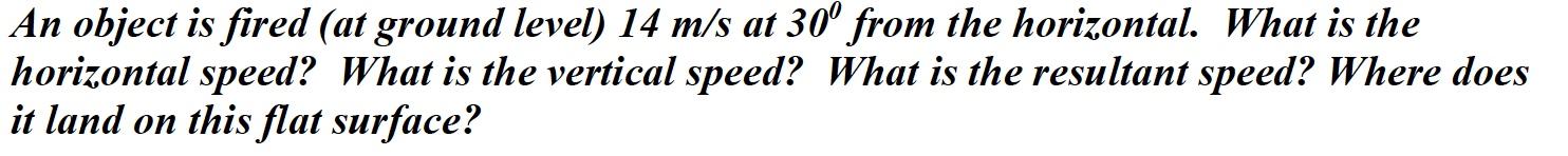 An Object Is Fired At Ground Level 14 M S At 30 From The Horizontal What Is The Horizontal Speed What Is The Vertic 1