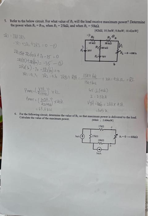 5 Refer To The Below Circuit For What Value Of R Will The Load Receive Maximum Power Determine The Power When Ru R 1