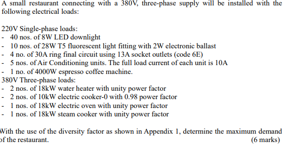 A A Small Restaurant Connecting With A 380v Three Phase Supply Will Be Installed With The Following Electrical Loads 2 1