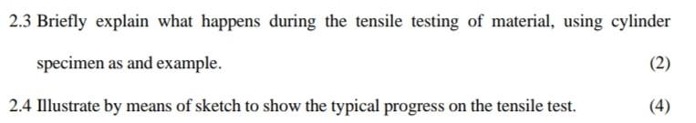 2 3 Briefly Explain What Happens During The Tensile Testing Of Material Using Cylinder Specimen As And Example 2 2 4 1