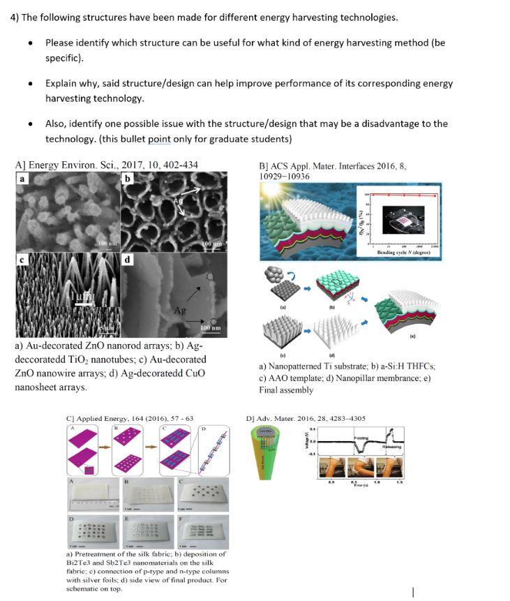 4 The Following Structures Have Been Made For Different Energy Harvesting Technologies Please Identify Which Structu 1