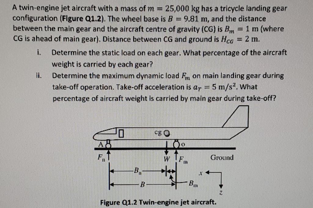 2 M A Twin Engine Jet Aircraft With A Mass Of M 25 000 Kg Has A Tricycle Landing Gear Configuration Figure Q1 2 Th 1