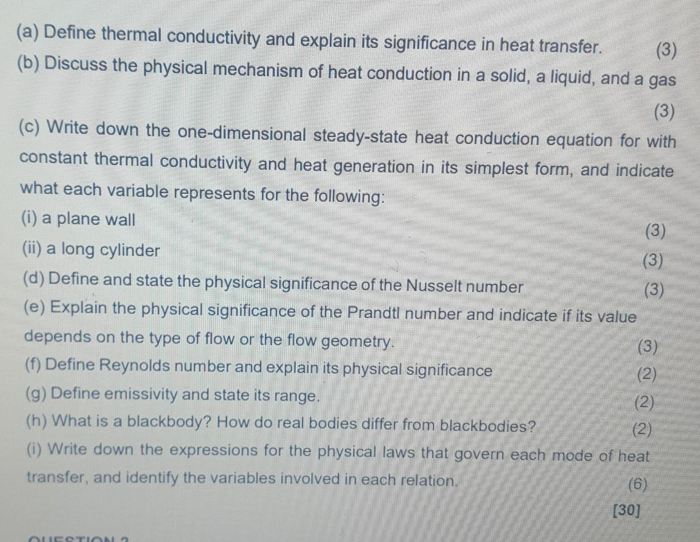 A Define Thermal Conductivity And Explain Its Significance In Heat Transfer 3 B Discuss The Physical Mechanism Of 1