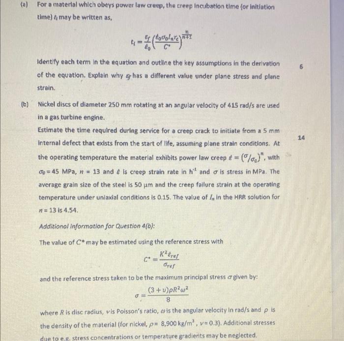 A For A Material Which Obeys Power Law Creep The Creep Incubation Time For Initiation Time May Be Written As Tolar 1
