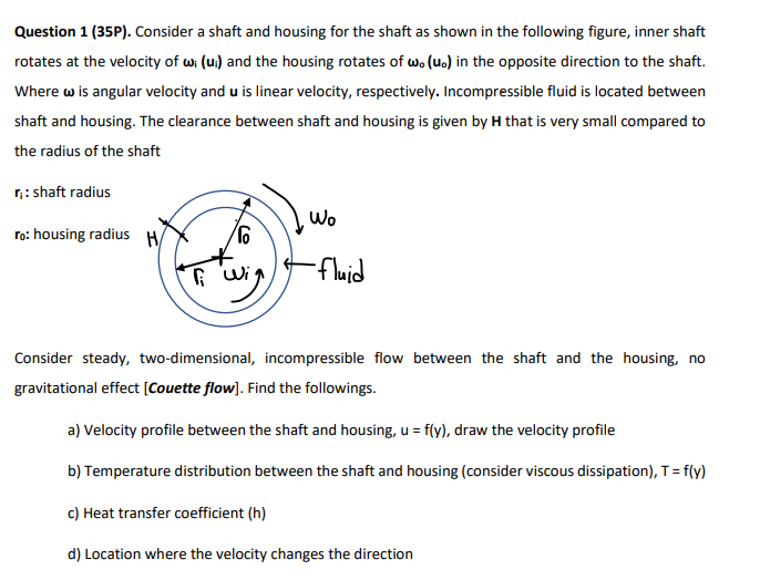 Question 1 35p Consider A Shaft And Housing For The Shaft As Shown In The Following Figure Inner Shaft Rotates At Th 1