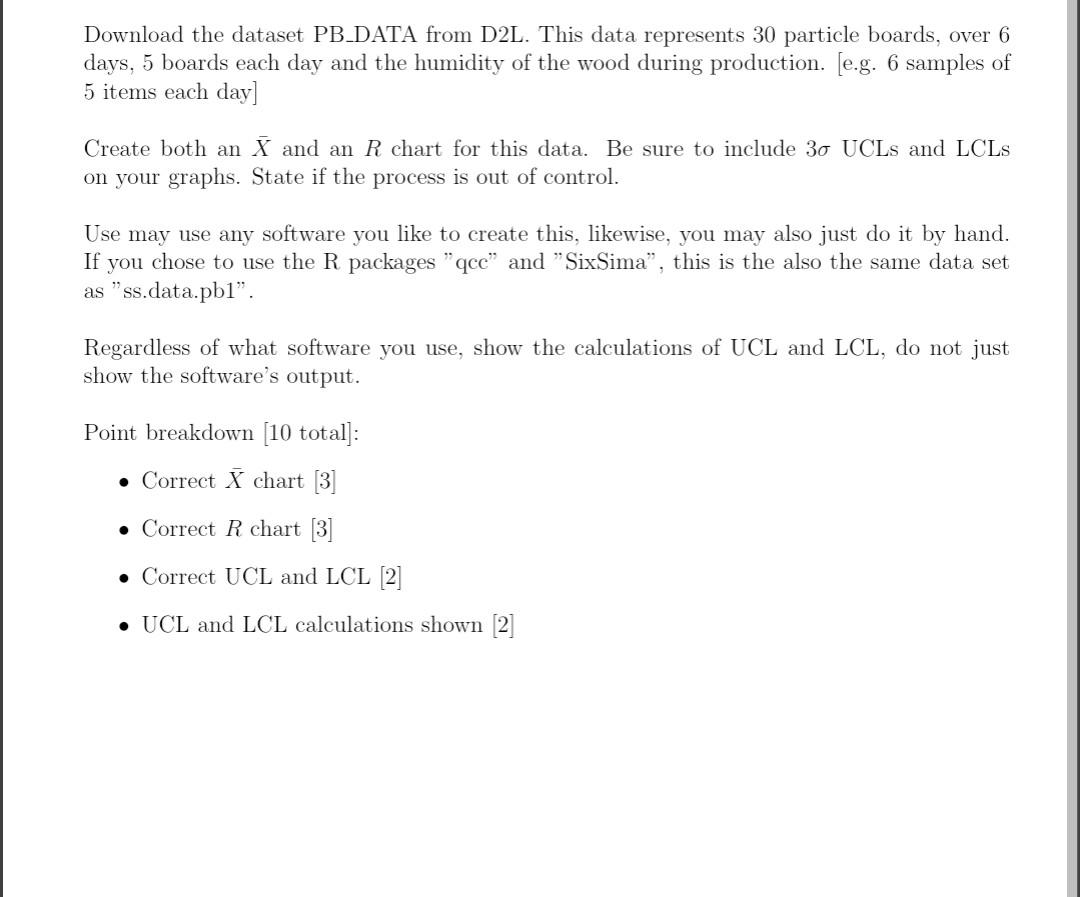 Download The Dataset Pb Data From D2l This Data Represents 30 Particle Boards Over 6 Days 5 Boards Each Day And The H 1