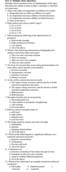 Part A Multiple Choice Questions Multiple Choice Questions Focus On Fundamentals Of The Topic Questions Are Similar To 1