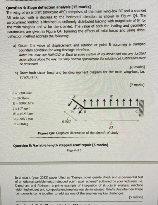 Question 4 Slope Deflection Analysis 15 Marks The Wing Of An Aircraft Structure Abc Comprises Of The Main Wing Box 1