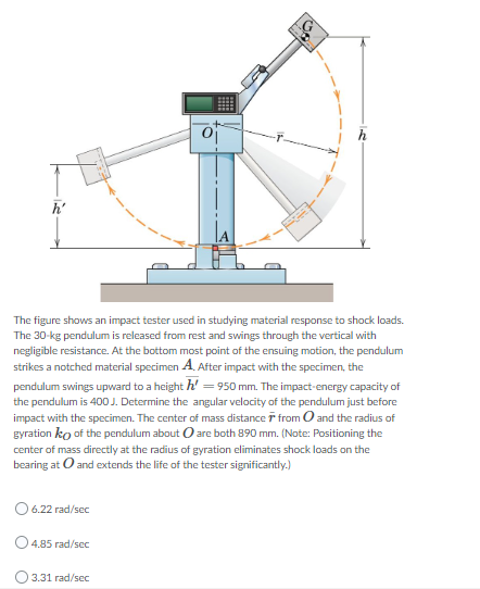 01 H The Figure Shows An Impact Tester Used In Studying Material Response To Shock Loads The 30 Kg Pendulum Is Released 1