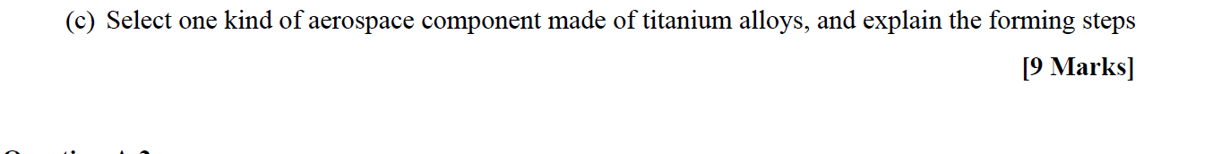 C Select One Kind Of Aerospace Component Made Of Titanium Alloys And Explain The Forming Steps 9 Marks 1