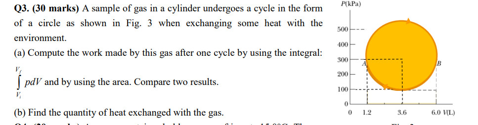 P Kpa Q3 30 Marks A Sample Of Gas In A Cylinder Undergoes A Cycle In The Form Of A Circle As Shown In Fig 3 When Ex 1