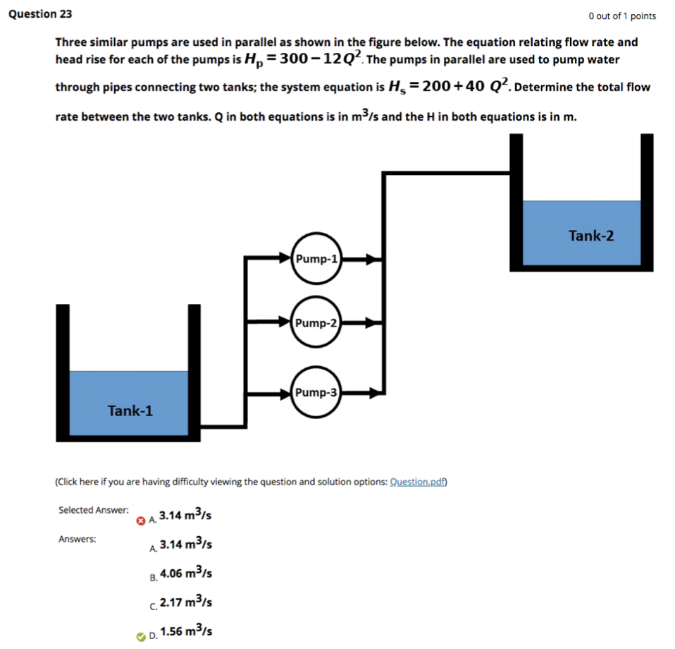 Question 23 O Out Of 1 Points Three Similar Pumps Are Used In Parallel As Shown In The Figure Below The Equation Relati 1