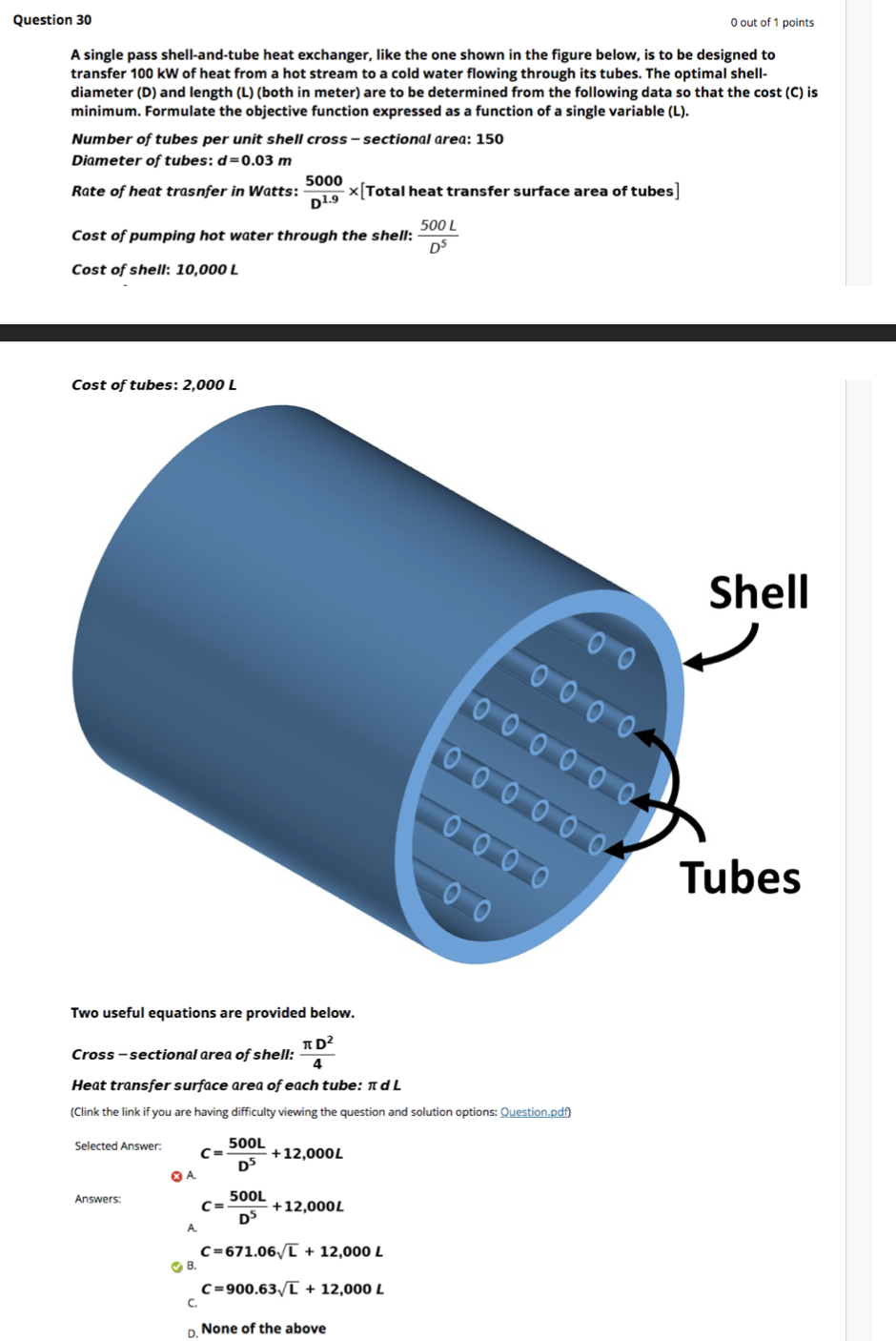 Question 30 O Out Of 1 Points A Single Pass Shell And Tube Heat Exchanger Like The One Shown In The Figure Below Is To 1