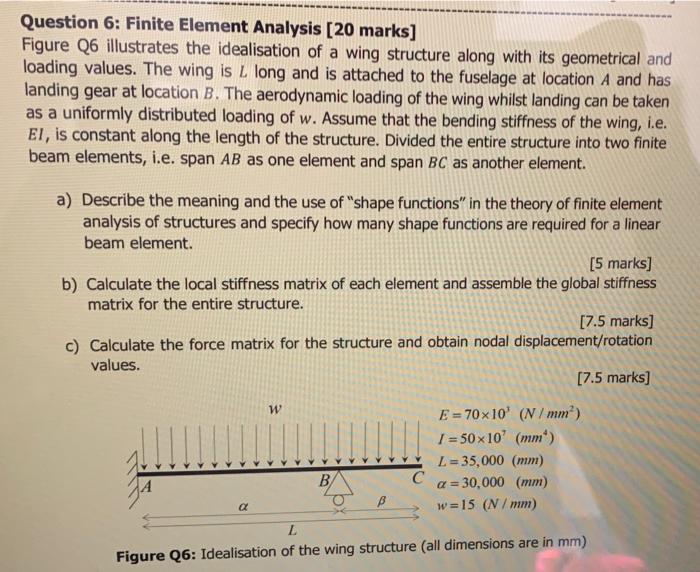 Question 6 Finite Element Analysis 20 Marks Figure 26 Illustrates The Idealisation Of A Wing Structure Along With It 1