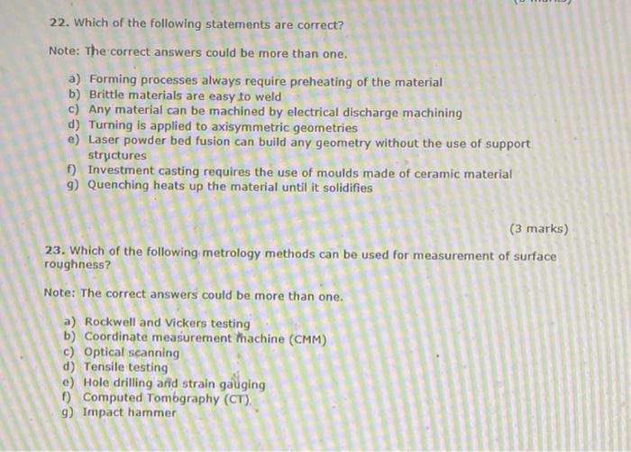 22 Which Of The Following Statements Are Correct Note The Correct Answers Could Be More Than One A Forming Processe 1