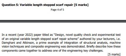 Question 5 Variable Length Stepped Scarf Repair 5 Marks Page 4 Of 5 In A Recent Year 2022 Paper Titled As Design N 1