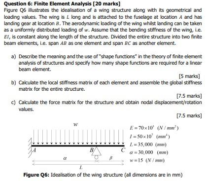 Question 6 Finite Element Analysis 20 Marks Figure 26 Illustrates The Idealisation Of A Wing Structure Along With Its 1