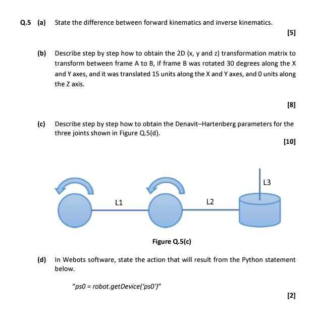 Q 5 A State The Difference Between Forward Kinematics And Inverse Kinematics 5 B Describe Step By Step How To Obt 1