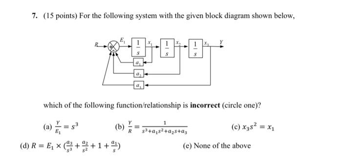 7 15 Points For The Following System With The Given Block Diagram Shown Below B D D A Which Of The Following Functio 1