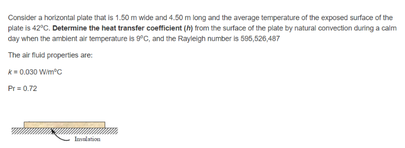 Consider A Horizontal Plate That Is 1 50 M Wide And 4 50 M Long And The Average Temperature Of The Exposed Surface Of Th 1